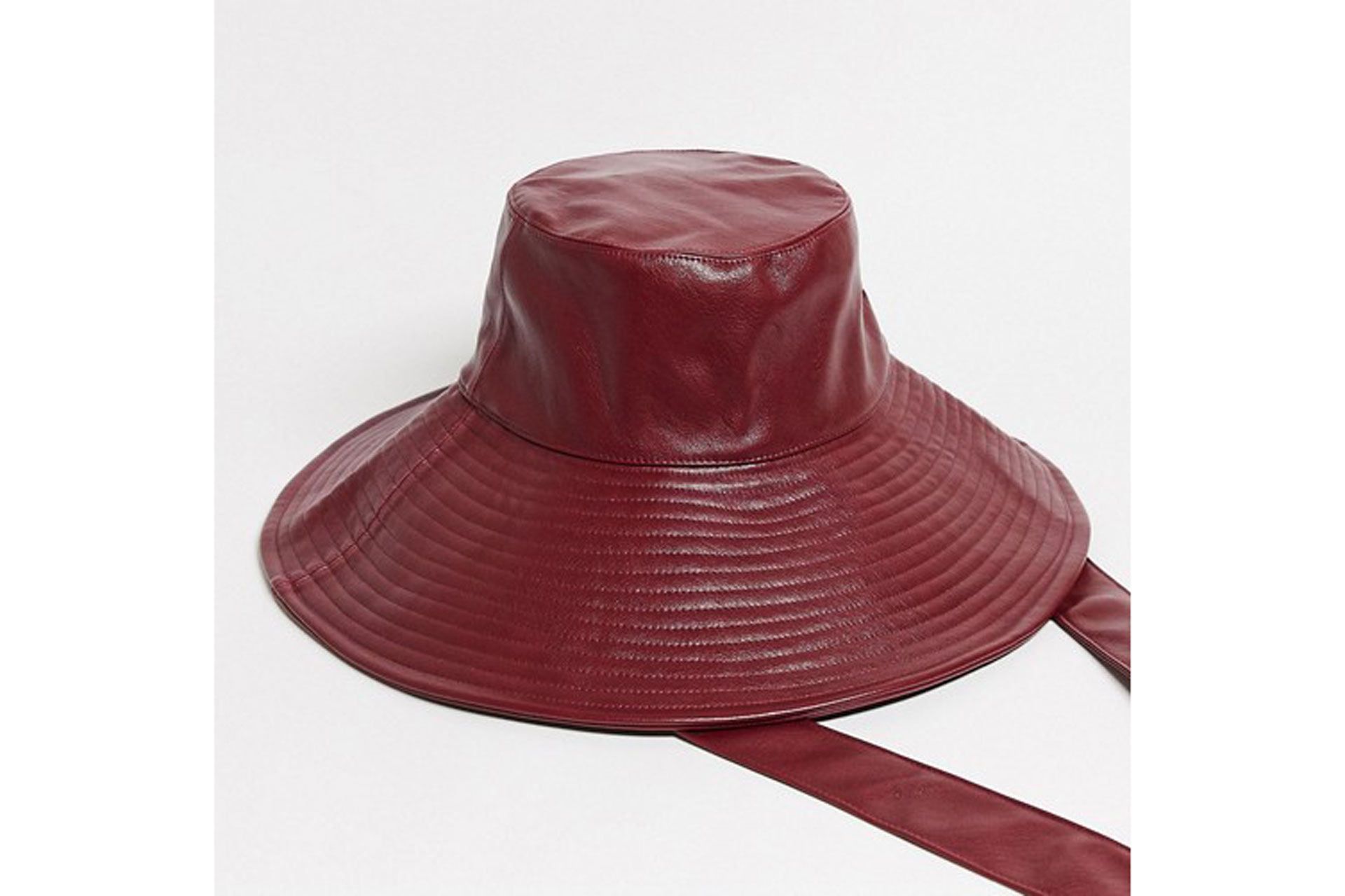 & Other Stories faux leather tie-detail rain hat in burgundy